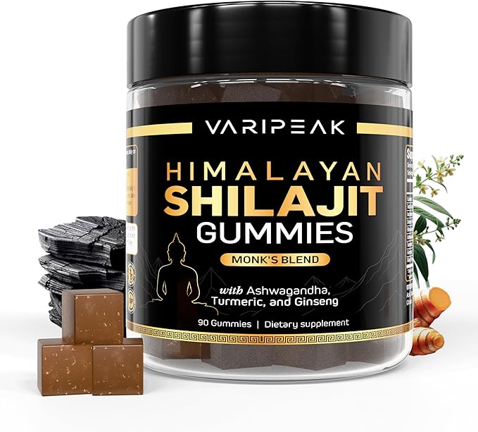 4-in-1 Organic Himalayan Shilajit Gummies | Fortified with Ashwagandha, Turmeric, & Ginseng | for Energy, Immunity & Cognitive Support | 90 Count | Sugar Free, Vegan, Non-GMO | for Men and Women