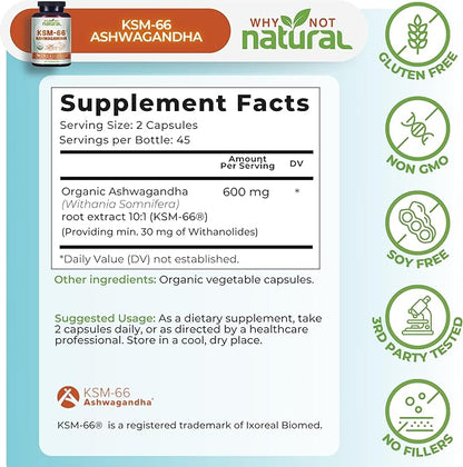 Why Not Natural Organic ashwagandha ksm 66 Supplements Capsules - ksm66