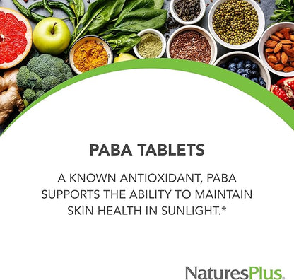 Natures Plus PABA, Sustained Release (para-Aminobenzoic Acid) - 1000 mg, 60 Vegetarian Tablets - Skin Health Support Supplement, Promotes Energy Production - Gluten-Free - 60 Servings