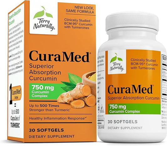 Terry Naturally CuraMed 750mg - Antioxidant Supplement for Brain & Heart Health Support - Dietary Supplement with High-Potency Curcumin Complex - Kidney, Liver & Immune Health Support - 30 Softgels