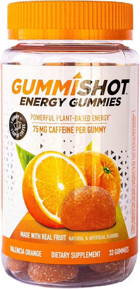 Energy Gummies, 2475mg of Plant-Based Caffeine Chews per Bottle, Long Lasting Energy Boosters, Valencia Orange (33ct)
