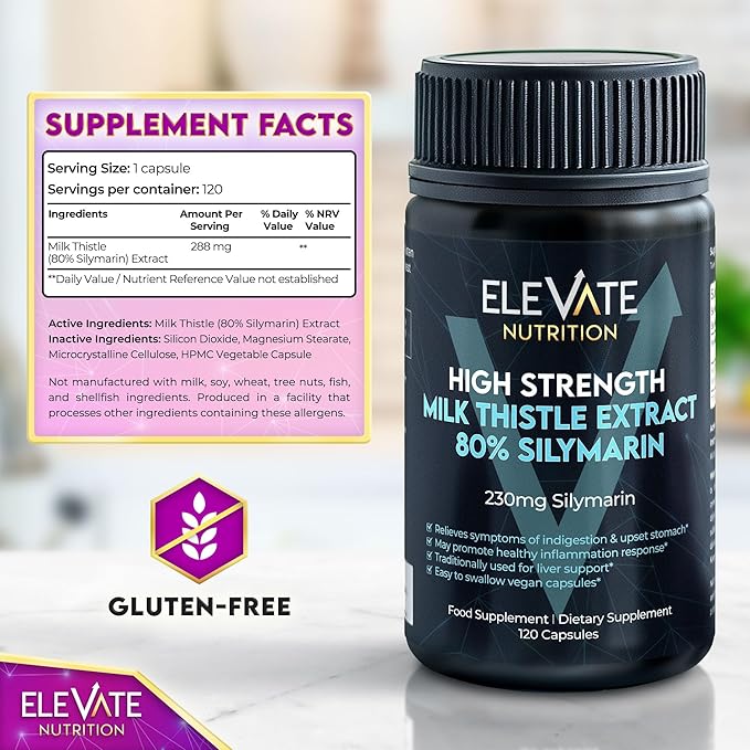 Milk Thistle - 288 mg, 80% Silymarin Extract - 120 Vegan Capsules - Dietary Health Supplement May Support Liver Wellness & Digestive Comfort