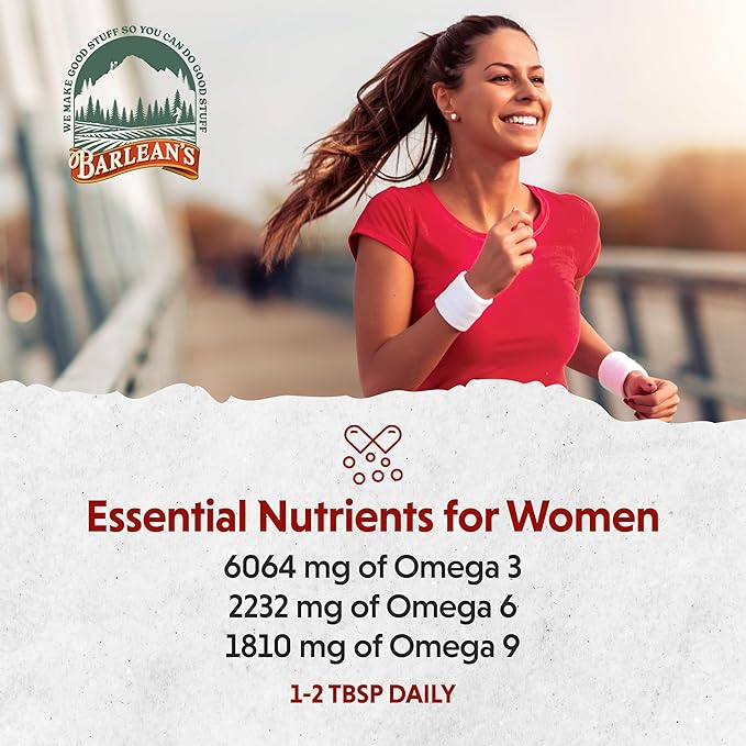Barlean's Essential Woman Liquid Supplement for Women, Organic Flaxseed, Evening Primrose Oil and Soy Isoflavones, Omega 3 6 9 and GLA, 12 oz