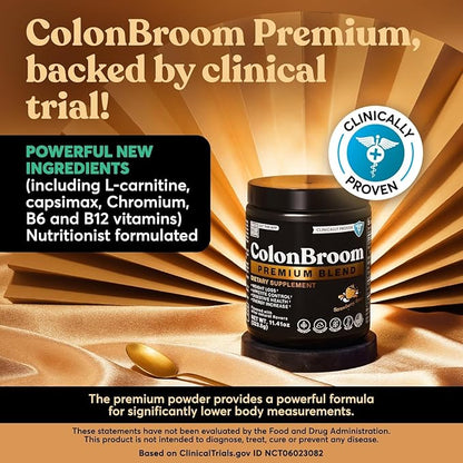 ColonBroom Premium Powder Supplement (Strawberry) - Colon Broom Psyllium Husk Fiber Powder Drink - Gluten Free, Non-GMO Colon Cleanse for Bloating Relief & Gut Health, 50 Servings