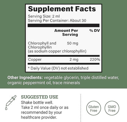 Liquid Chlorophyll, Liquid Drops for Immune System Support, Natural Internal Deodorant - Vegan Chlorophyll Drops with Organic Glycerin - Clorofila Liquida, Chlorophyllin Detox Cleanse (1 mL)