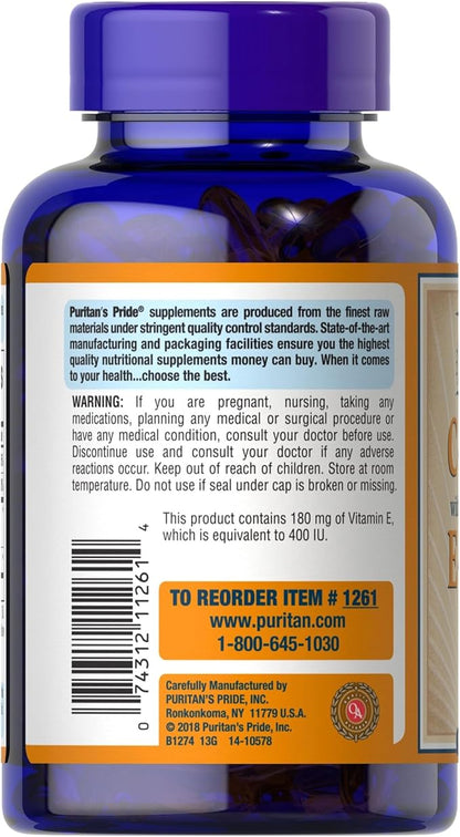 Puritan's Pride Premium Vitamin C-500mg with Rose HIPS and Vitamin E-400, Vitamin Supplement for Antioxidant, Heart, Circulatory, and Immune System Support, 100 Rapid Release Softgels