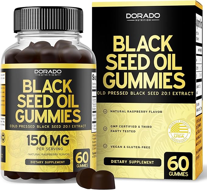 Black Seed Oil Gummies (60 Count) Blackseed Oil Gummies for Adults with Black Cumin Seed Immune Support & Support Healthy Digestion - Delicious Raspberry Flavor - Third Party Tested, Vegan & NON-GMO