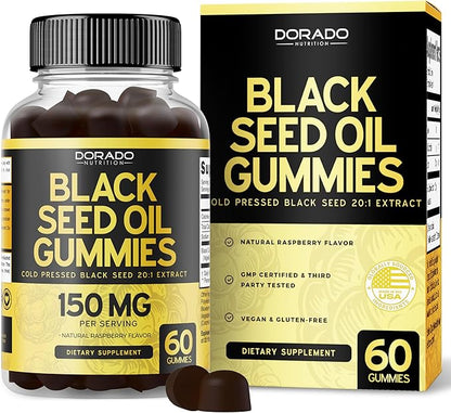 Black Seed Oil Gummies (60 Count) Blackseed Oil Gummies for Adults with Black Cumin Seed Immune Support & Support Healthy Digestion - Delicious Raspberry Flavor - Third Party Tested, Vegan & NON-GMO