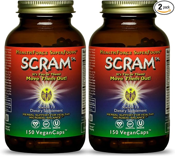 HealthForce SuperFoods Scram - Herbal Supplement with Milk Thistle, Wormwood & Black Walnut - Digestion Support Capsules - 150 Vegan Capsules (Pack of 2)