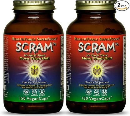 HealthForce SuperFoods Scram - Herbal Supplement with Milk Thistle, Wormwood & Black Walnut - Digestion Support Capsules - 150 Vegan Capsules (Pack of 2)