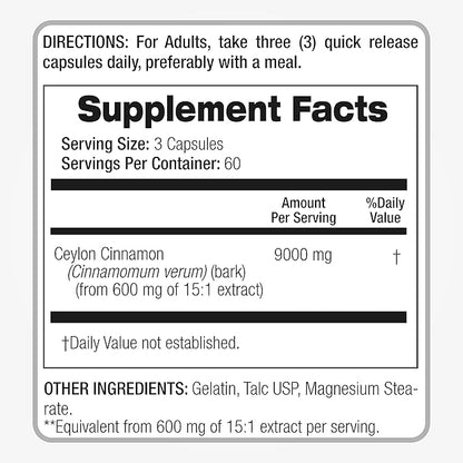 Lab | ceylon cinnamon |9000 mg Equivalent| 180 caps| cinnamon supplements | ceylon cinnamon capsules | cinnamon capsules | cinnamon pills | ceylon cinnamon organic | Ultra high Absorption.