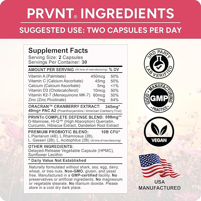 40mg PAC Plus D-Mannose and Probiotics | Most Powerful Cranberry Supplement for Urinary Tract Health | Cranberry Pills for Women & Men | High Potency Defense & Cleansing Support | 60 Capsules