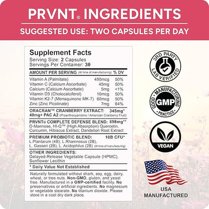 40mg PAC Plus D-Mannose and Probiotics | Most Powerful Cranberry Supplement for Urinary Tract Health | Cranberry Pills for Women & Men | High Potency Defense & Cleansing Support | 60 Capsules