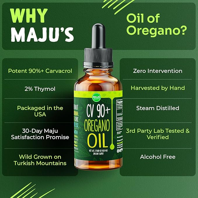 Maju Superfoods Oregano Oil Drops - Potent 90%+ Carvacrol (2 fl Oz) Wild Mediterranean Essential Oil of Oregano Liquid, Aceite de Oregano, Immune and Seasonal Support