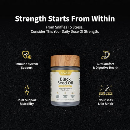 Black Seed Oil Capsules 100% Cold Pressed - Immune Support, Detox Aid, Inflammation Relief, Skin, Hair & Joint Health - Organic Black Cumin Seed, High Potency Nigella Sativa (90 Softgel Capsules)