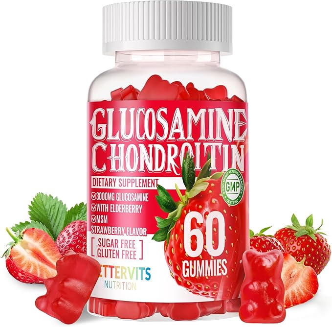 Glucosamine Chondroitin Gummies with MSM & Elderberry Extra Strength - Joint Support, Antioxidant Immune Support Supplement for Adults, Men & Women.60 Strawberry Gummies