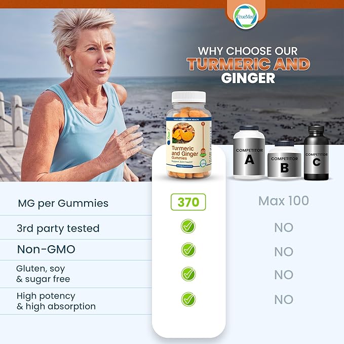 Turmeric and Ginger Gummies Supplement, Organic Turmeric Curcumin,95% Curcuminoids 5% Gingerols Root, Joint Health & Inflammation Support with Black Pepper Extract, Peach Flavor, USA Made -60 Count