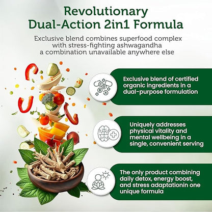 Organic Superfood Greens Fruits and Veggies Complex with Ashwagandha