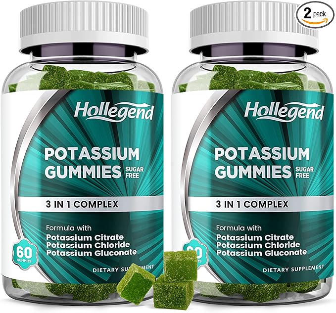 Potassium 3 in 1 Complex Gummies Sugar Free, New Formula with 99mg Potassium Citrate, Potassium Chloride, Potassium Gluconate, Leg Cramps & Muscle Supplements, 120 Chewables