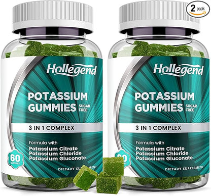 Potassium 3 in 1 Complex Gummies Sugar Free, New Formula with 99mg Potassium Citrate, Potassium Chloride, Potassium Gluconate, Leg Cramps & Muscle Supplements, 120 Chewables