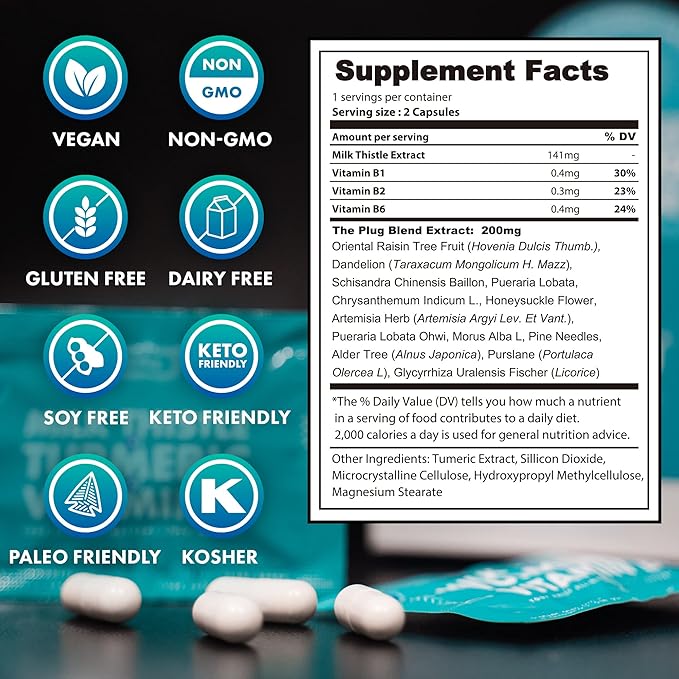 The Plug Liver Cleanse Detox & Repair Pills - Milk Thistle Liver Detox - Fatty Liver Support Supplement - 20 Herbal Liver Capsules, Turmeric & Vitamin B for Healthy Digestive & Immune System