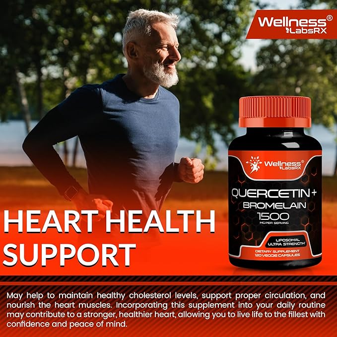 Quercetin with Bromelain Supplement - 1500mg - Immune Support and Heart Health Capsules For Men and Women, Quercetin Supplements Helps Support Joint & Healthy Respiratory System - 120 Count