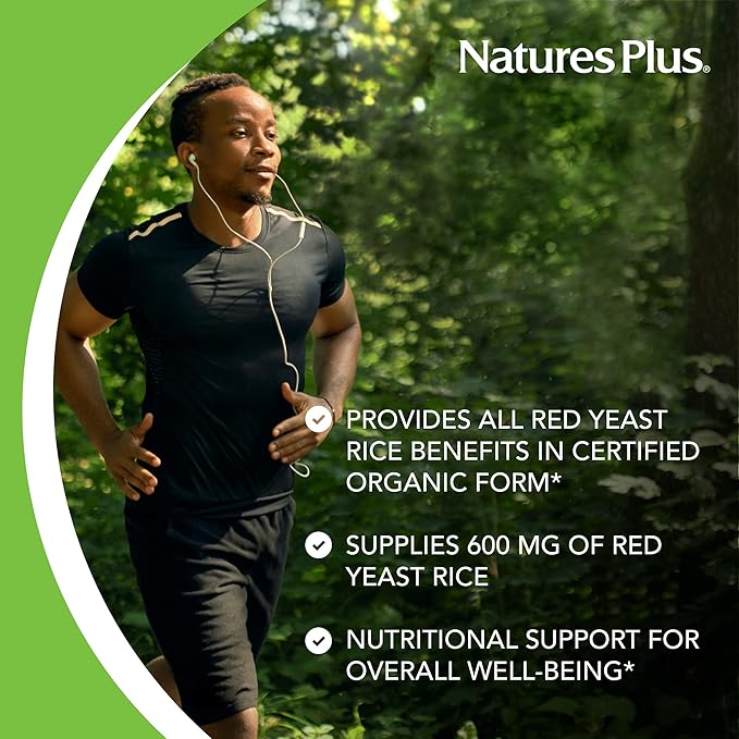 Natures Plus Source of Life Garden Certified Organic Red Yeast Rice - 600 mg, 60 Vegan Capsules - Nutritional Support for Overall Well-Being - Vegetarian, Gluten-Free - 60 Servings