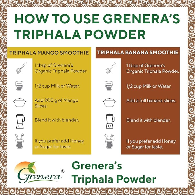 Grenera Organic Triphala Powder 2.2 lb (35.2 Ounce) - Made with Organic Amalaki, Organic Bibhitaki, Organic Haritaki Fruit - USDA Organic, Vegan, Kosher Certified