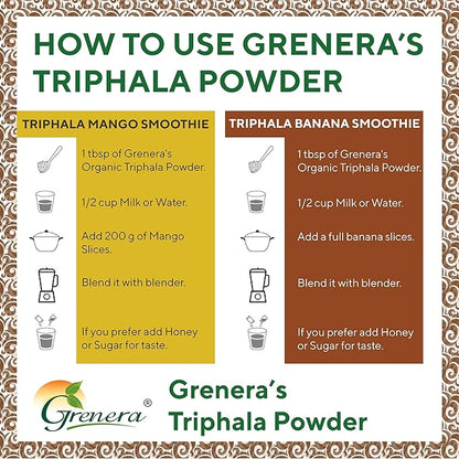 Grenera Organic Triphala Powder 2.2 lb (35.2 Ounce) - Made with Organic Amalaki, Organic Bibhitaki, Organic Haritaki Fruit - USDA Organic, Vegan, Kosher Certified