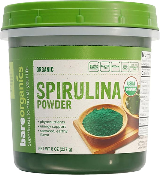 BareOrganics SPIRULINA Powder (Raw - Organic), 8 ounce (pack of 1)