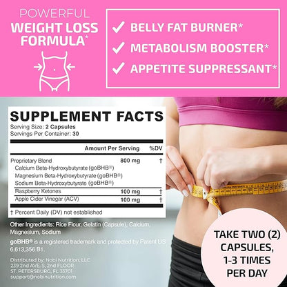 Fat Burners For Women | Weight Loss Pills for Women Belly Fat | Raspberry Ketones | Appetite Suppressant, Metabolism Booster & Bloating Relief | Diet Pills, Weight Loss Supplements | 60 Capsules