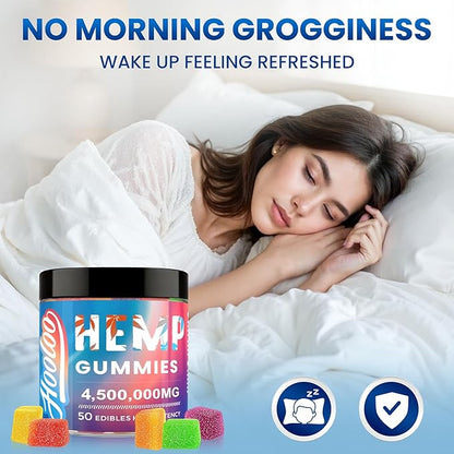 Hemp Gummies Extra Strength for Adults - 6 Fruity Flavors Infused Vitamins, Omega 3 - Chewable Gummy for Deep Bedtimes, Focus, Unwind - Pack of 4 - Made in USA