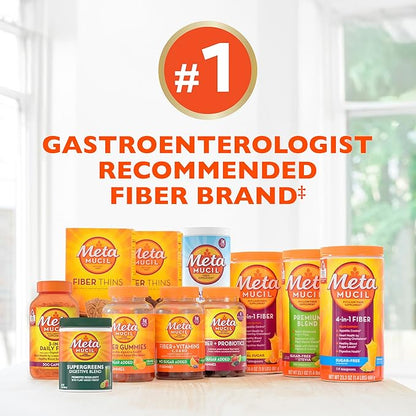 Metamucil 4 in 1 Daily Fiber Supplement Powder, Fiber Powder for Digestive Health and Regularity*, Sugar-Free, Orange, Naturally Sourced Psyllium Fiber, 72 teaspoons