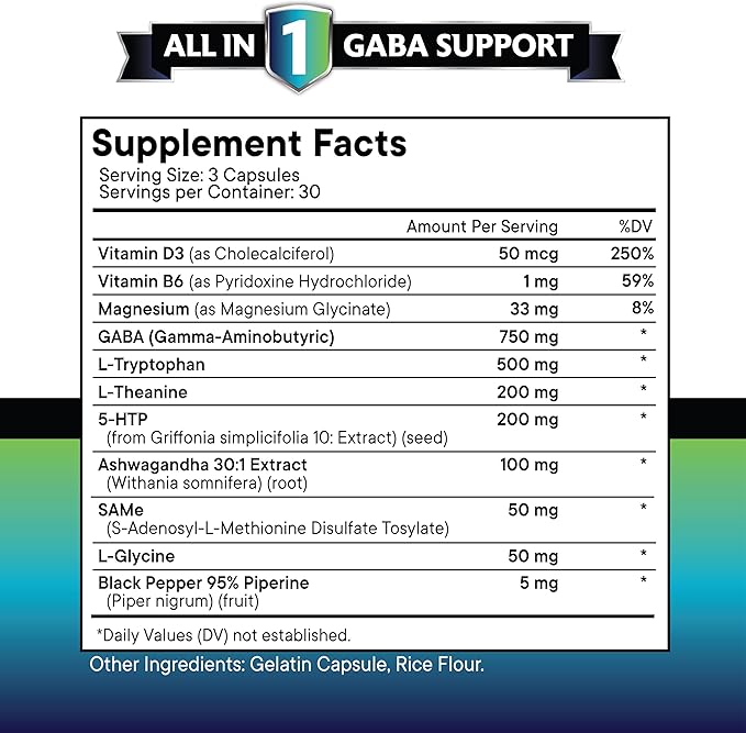 NEW AGE GABA 750mg 5 HTP 200mg L Tryptophan 500mg L Theanine 200mg Ashwagandha SAM-e L-Glycine - Vitamins for Women and Men with L-Tyrosine 5-HTP (5-Hydroxytryptophan) - 180 Count