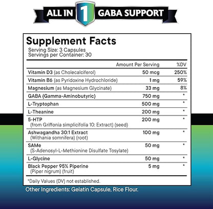 NEW AGE GABA 750mg 5 HTP 200mg L Tryptophan 500mg L Theanine 200mg Ashwagandha SAM-e L-Glycine - Vitamins for Women and Men with L-Tyrosine 5-HTP (5-Hydroxytryptophan) - 180 Count