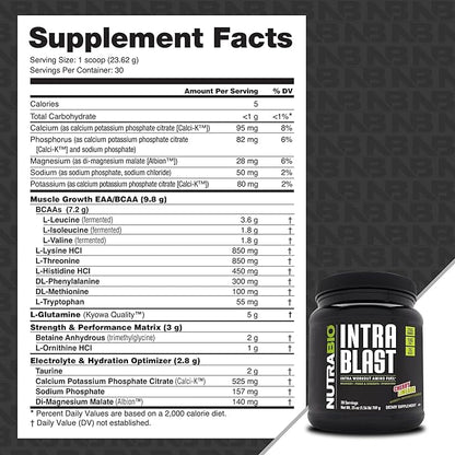 NutraBio Intra Blast Bcaa Powder Amino Acid Supplement, Electrolyte & Hydration Blend, Intra, Pre Workout & Muscle Recovery, 20g Eaa Amino Acids Powder, 5g Glutamine- Cherry Limeade, 30 Serving