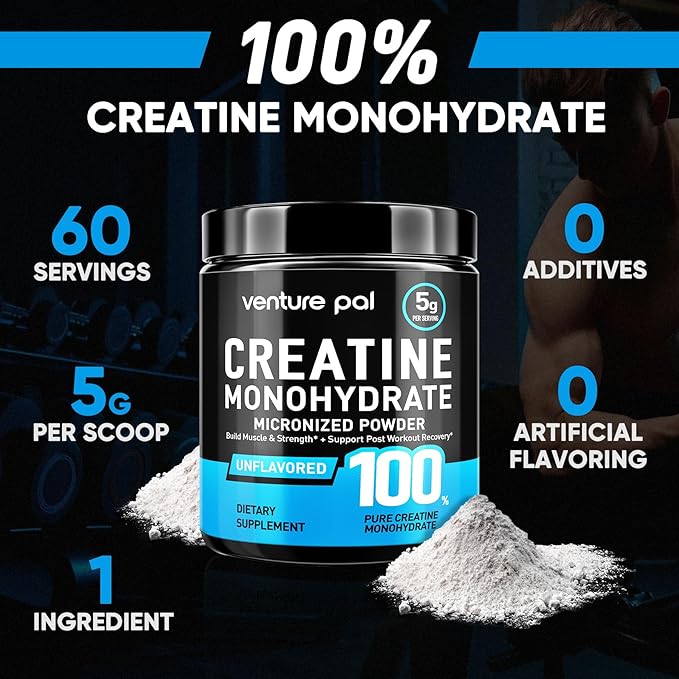 Venture Pal Micronized Creatine Monohydrate Powder – Unflavored Creatine for Women & Men, Creatina Monohidratada en Polvo
