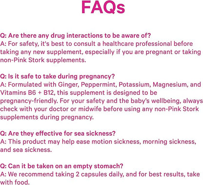 Pink Stork Vitamin B6, Ginger, Electrolyte Capsule - Natural Digestive Support with Peppermint, Potassium, Magnesium - Gentle on The Stomach - Pregnancy, + Motion Sickness Must Haves - 60ct