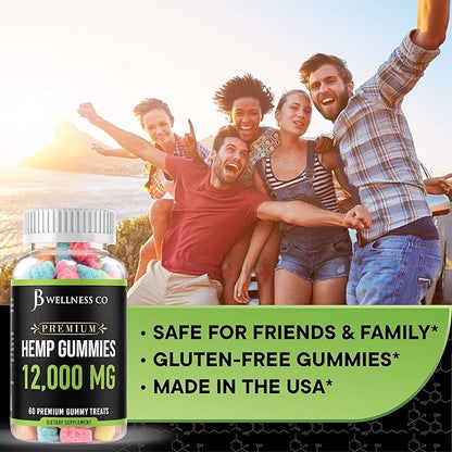 [2-Pack] – Hemp Gummies Premium 12,000 – Inflammation – Vitamins & Omega 3,6,9 – Made in The USA (120 Count) – [2-Pack]