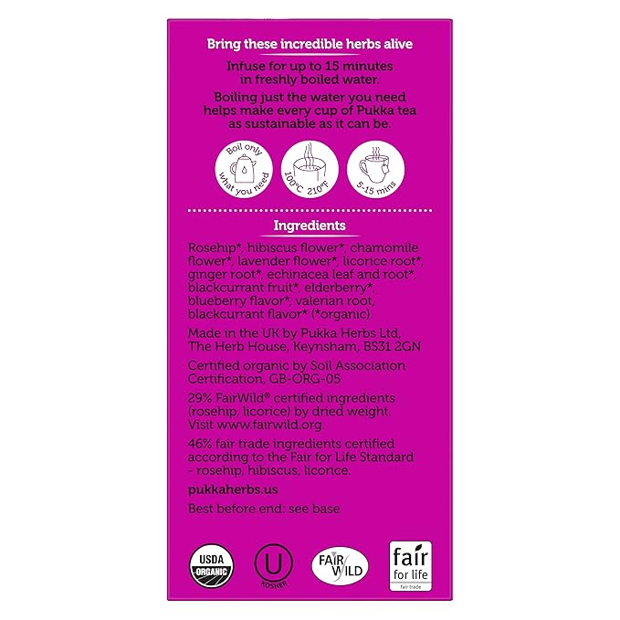 Pukka Organic Tea Bags, Night Time Berry Herbal Tea with Chamomile, Echinacea, and Elderberry, Perfect for Overnight Wellness, 20 Count (Pack of 3), 60 Tea Bags
