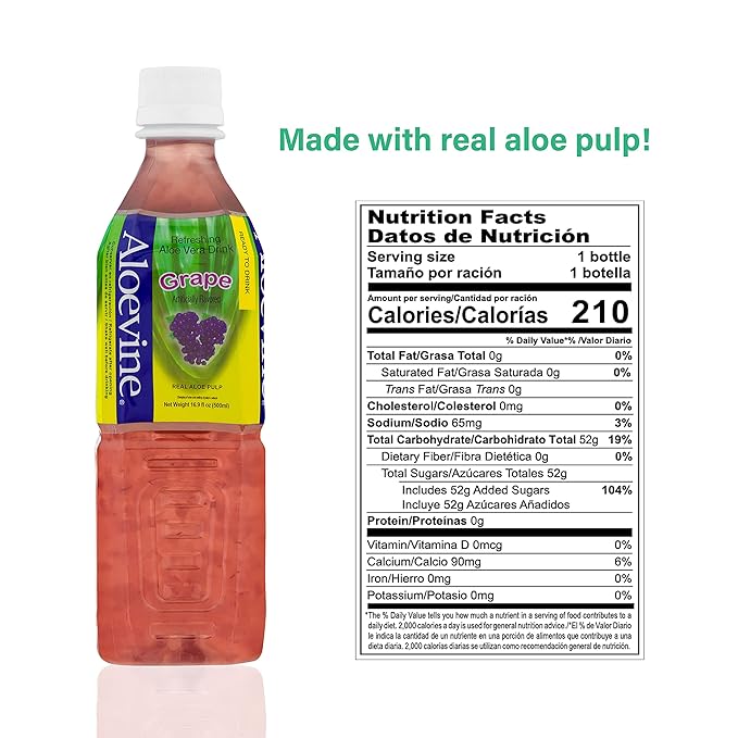 Aloevine Aloe Vera Drink, 16.9 fl oz, 20 pack Grape