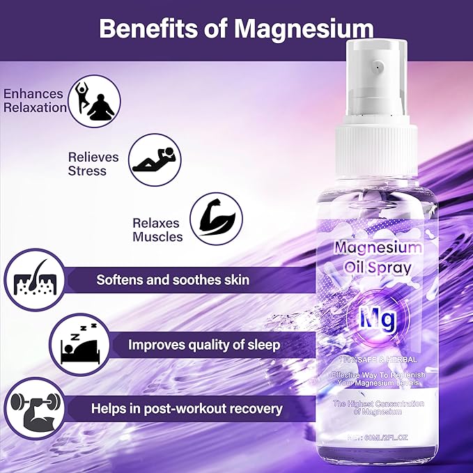 Magnesium Oil Spray, 100% Organic Magnesium Spray, Natural Ingredient & Fast Absorbent, Natural Magnesium Chloride Oil for Feet & Body, Nourish Skin, Promote Sleep