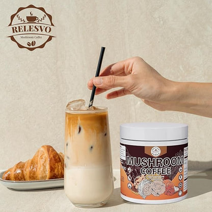 Mushroom Coffee, Instant Mushroom Coffee Mushroom Powder Blend (20 Servings) with Cordyceps, Reishi, Lion's Mane, Shiitake, King Trumpet, Mushroom Supplement for Energy, Focus, Immune Support