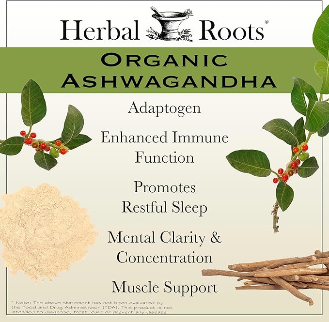 Herbal Roots Ashwagandha Capsules | Extra Strength 1,000mg per Serving | Ayurvedic for Overall Health for Men and Women | 60 Vegan Capsules