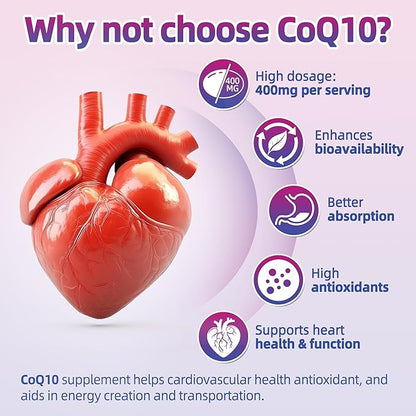 I LOVE HEALTH® CoQ10 400mg, 90 Vegetarian Softgels - High Absorption, Vegetarian, Coenzyme Q10 | Support Heart Health, Energy & Cellular Function | Soy-Based | Third Party Tested | Made in USA