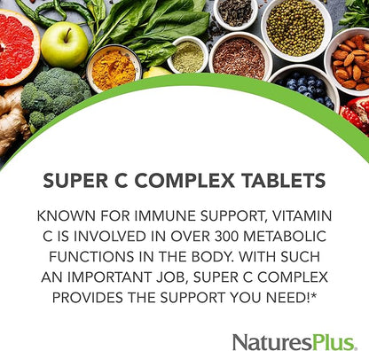 NaturesPlus Super C Complex, Sustained Release - 60 Tablets - 1000mg Vitamin C + 500mg Bioflavonoids - Vegetarian, Gluten Free - 60 Servings