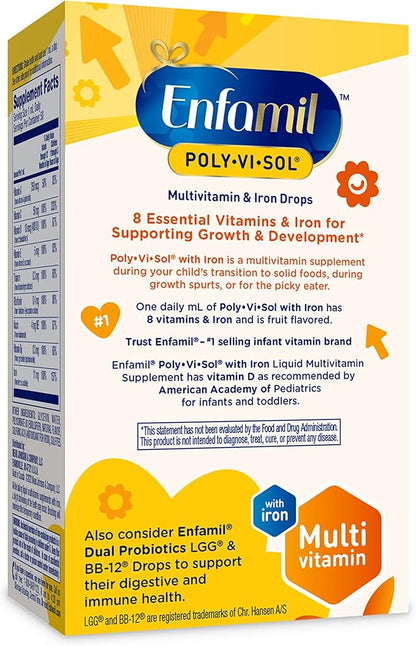 Enfamil Prenatals & Baby Vitamins Poly-Vi-Sol 8 Multi-Vitamins & Iron Supplement Drops for Infants & Toddlers, Supports Growth & Development, 50 mL Dropper Bottle (Pack of 2)