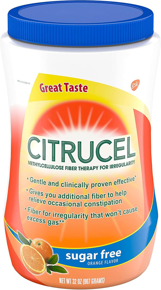 Citrucel Sugar Free Fiber Powder for Occasional Constipation Relief, Methylcellulose Fiber Powder, Orange Flavor - 32 Ounces