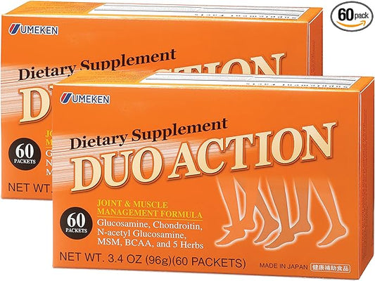 Umeken Duo Action, Infused with MSM + BCAA Herbal Formula, Chondroitin & Glucosamine Nutritional Supplements, Every Box Contains 60 Packets, Pack of 2, 2 Month Supply
