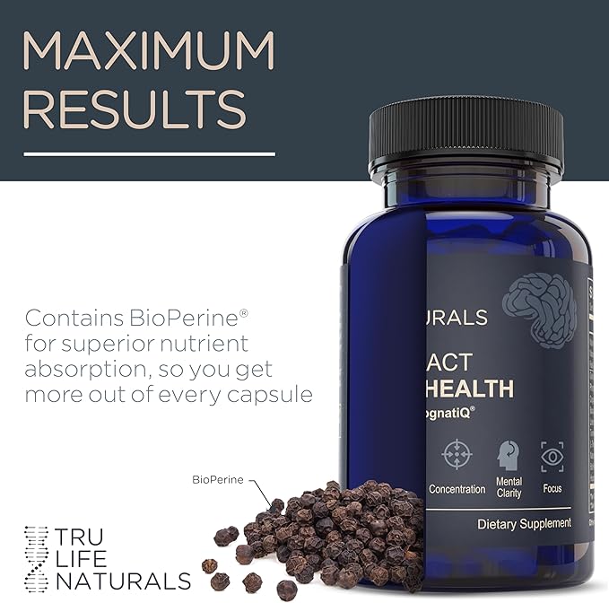 NEUROACT Brain Health Memory, Focus, Concentration, Mental Clarity with CognatiQ, Vitamin B3 & B6 | Manage Stress & Elevate Mood | Holistic Brain Health Formula, Sustained Energy & Well Being